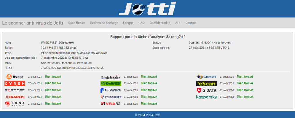 Test sur WinSCP-5.21.3-Setup.exe