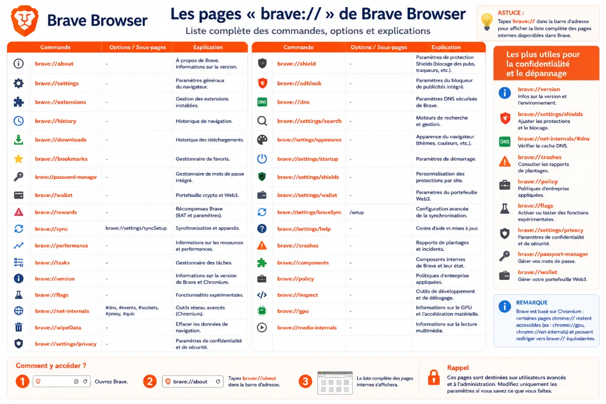 Les pages secrètes brave: de Brave Browser