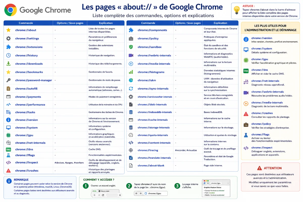 Les pages secrètes chrome: de Google Chrome