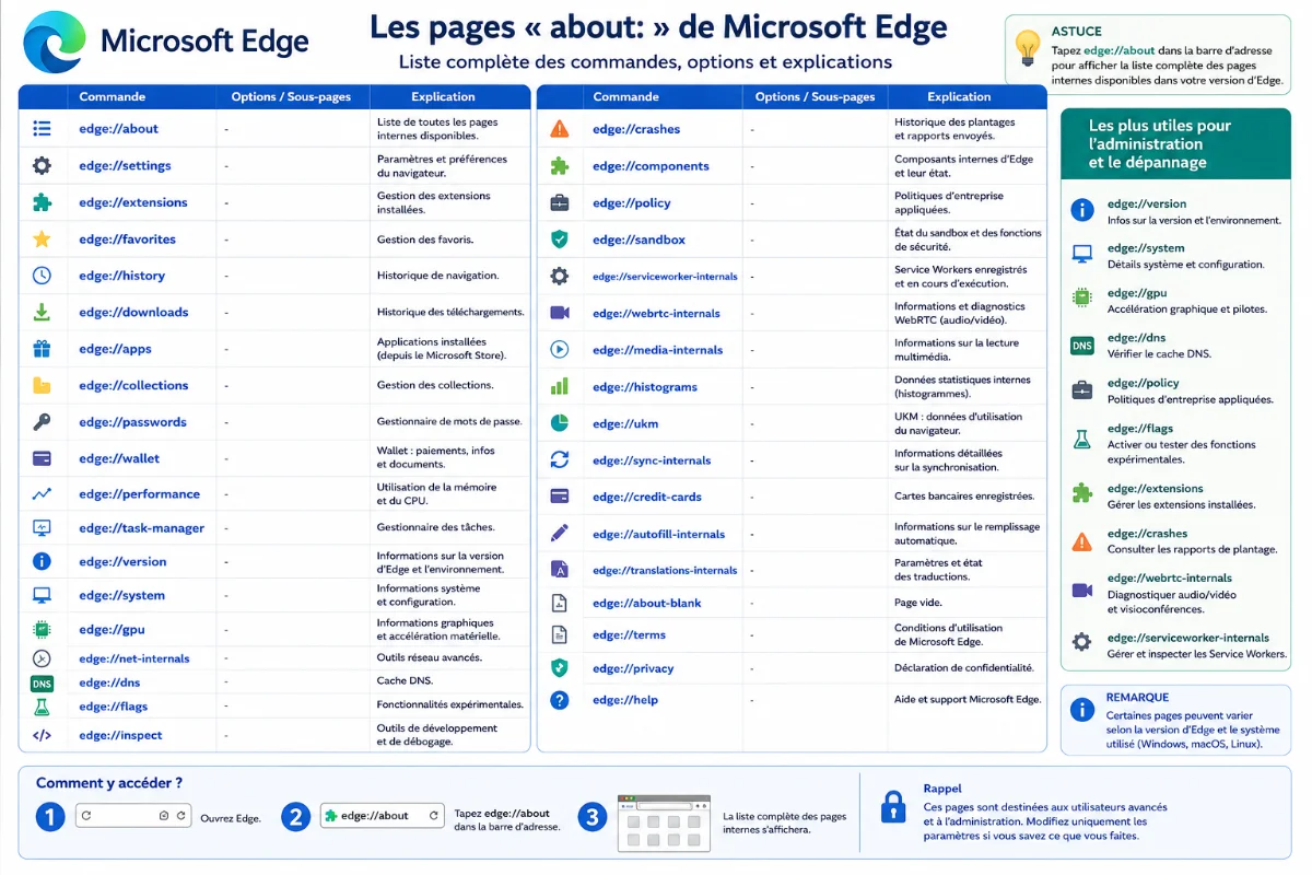 Les pages secrètes edge: de Microsoft Edge