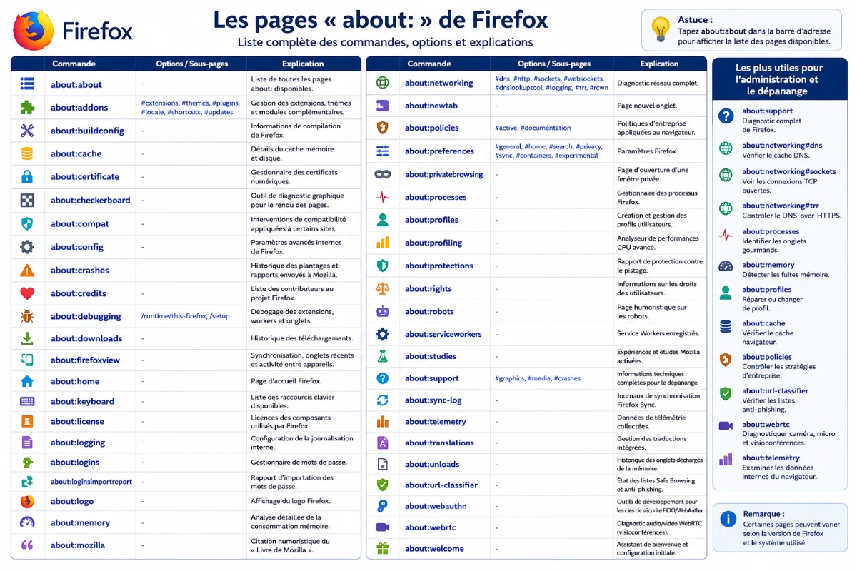Les pages secrètes about: de Firefox