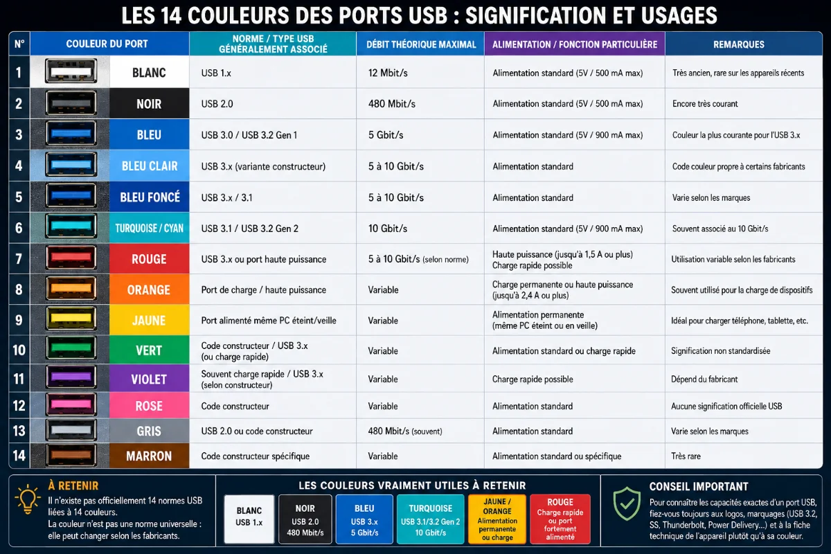 Les 14 couleurs des ports USB